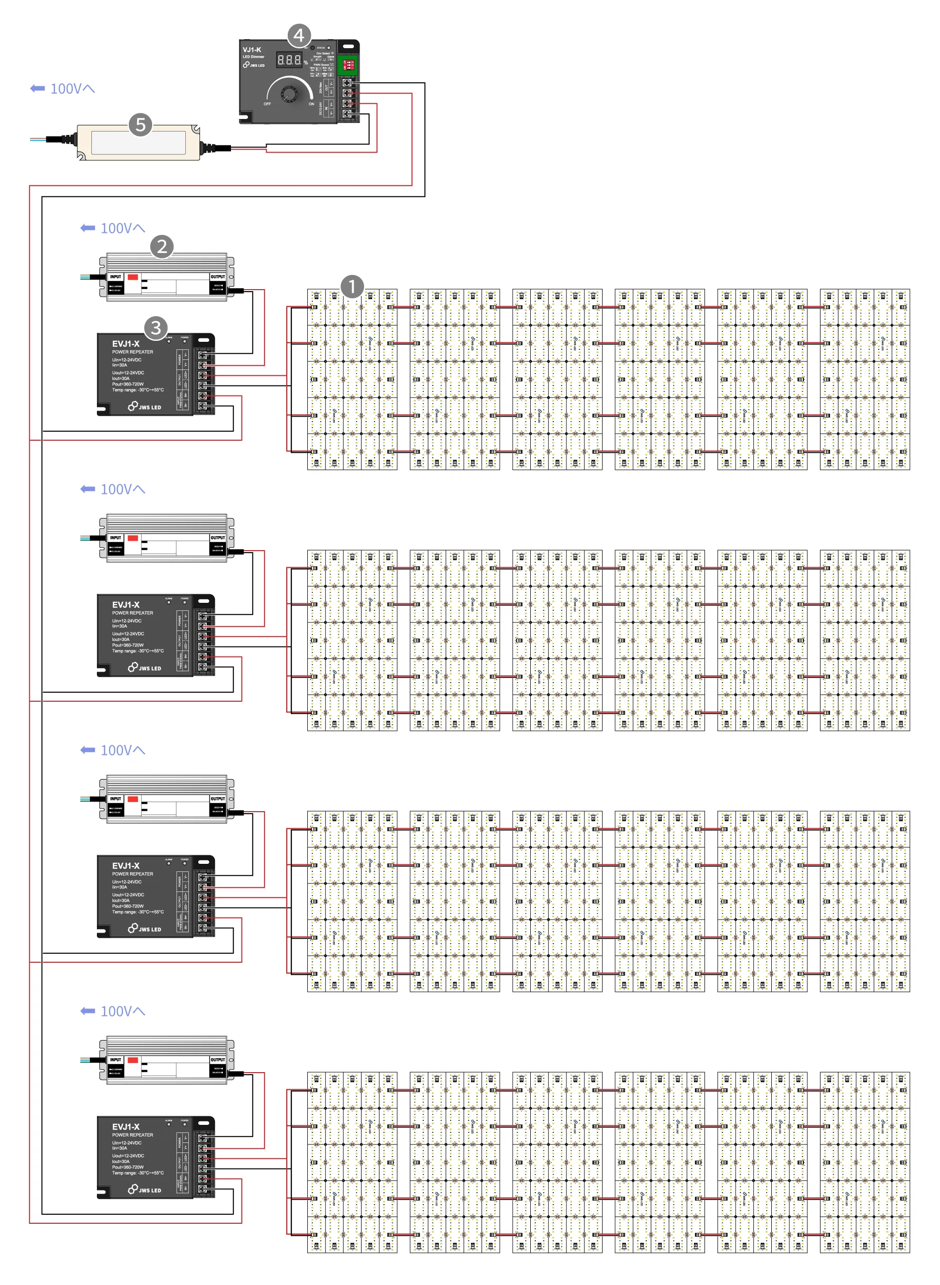 24V LEDシートライト24枚構成図
