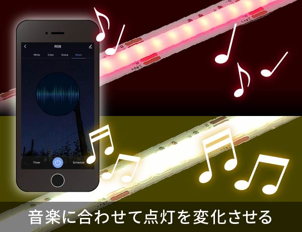 音楽に合わせて点灯を変化させる