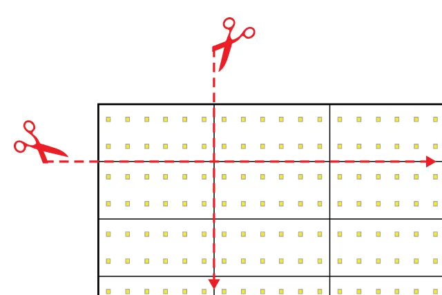 カット線の真上で切る(線からはみ出ない)