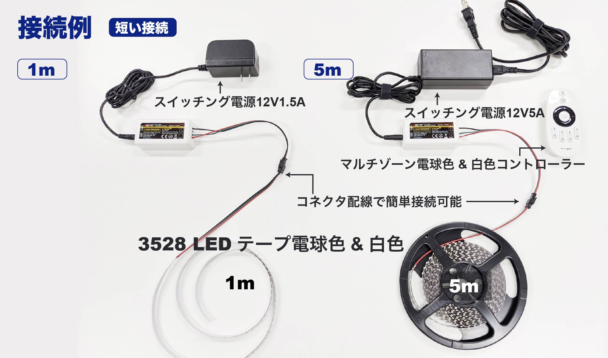 12V 3528シリーズ 電球色白色 120led/m「間接照明に使用できる2色点灯」｜ジェイダブルシステム