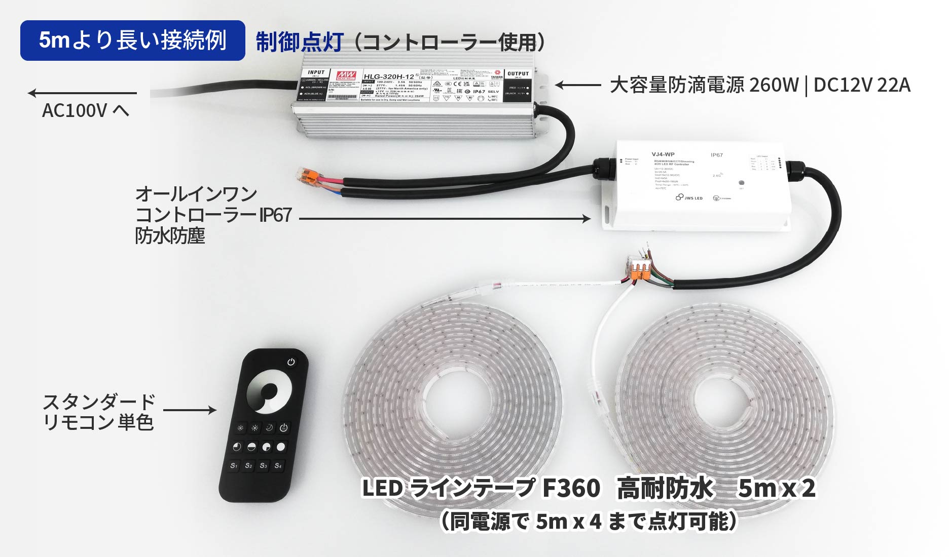 5mより長い接続 制御点灯