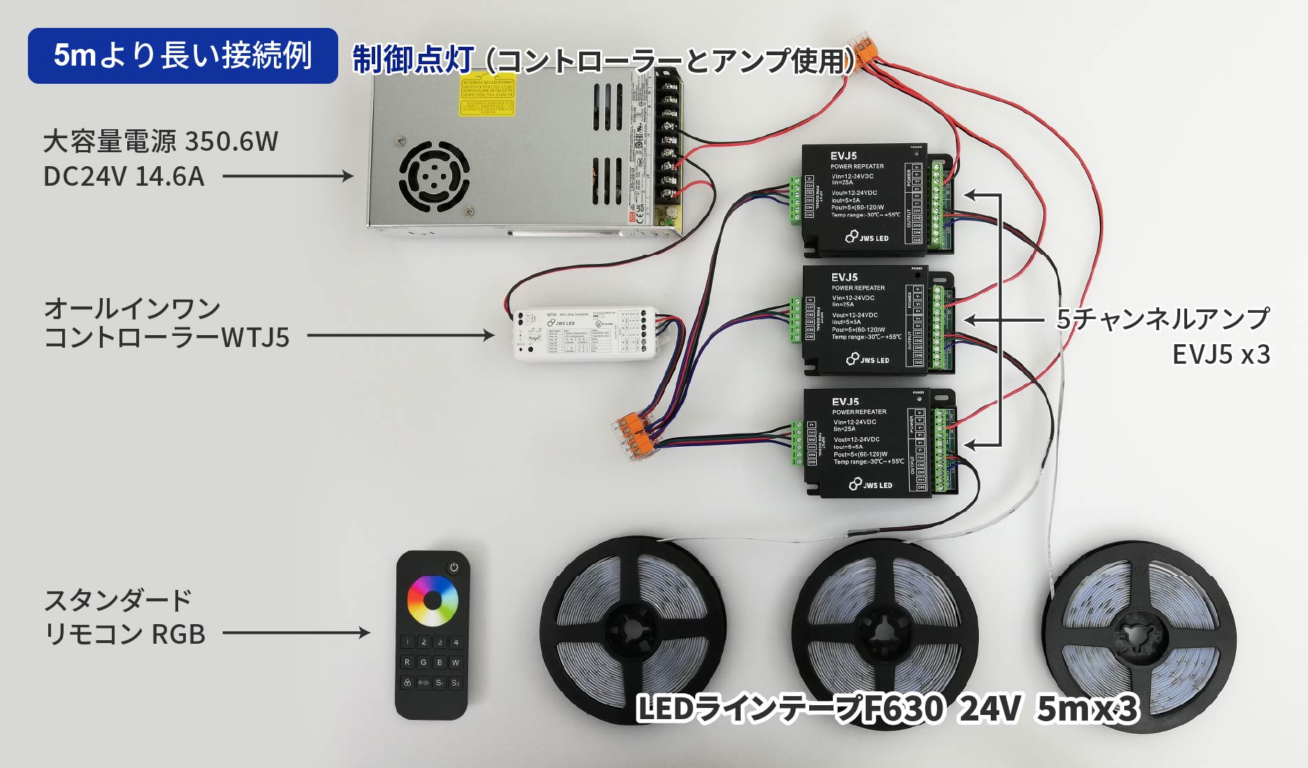 5mより長い接続 制御点灯