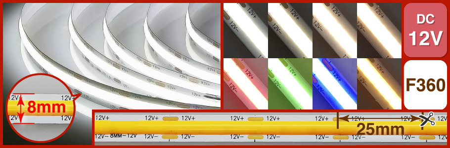 12V F360シリーズ 8mm幅 360leds/m